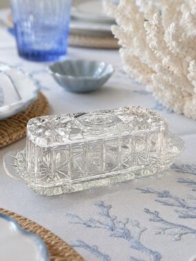 Clear Pressed Glass Butter Dish with Lid